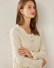 Button-Down V-Neck Cashmere Cardigan White