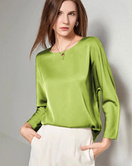 Women Basic Round Neck Silk Blouse