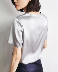 Women's Basic Short Sleeve Silk Shirt Grey