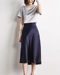 Women's Basic Short Sleeve Silk Shirt Grey