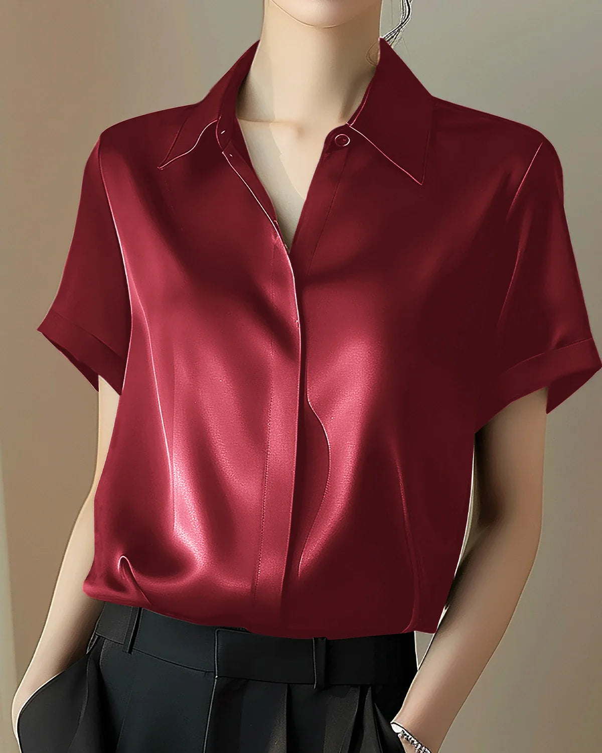 Women's Classic Button Down Silk Shirt Burgundy