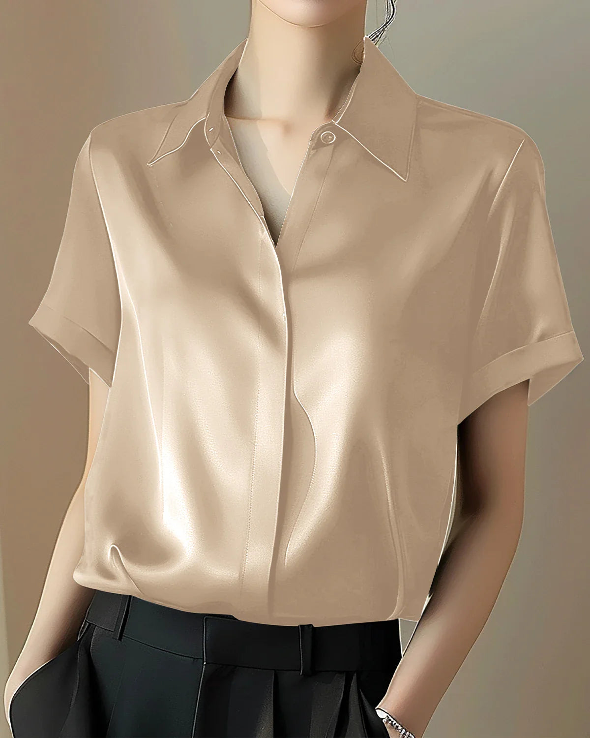 Women's Classic Button Down Silk Shirt Champagne