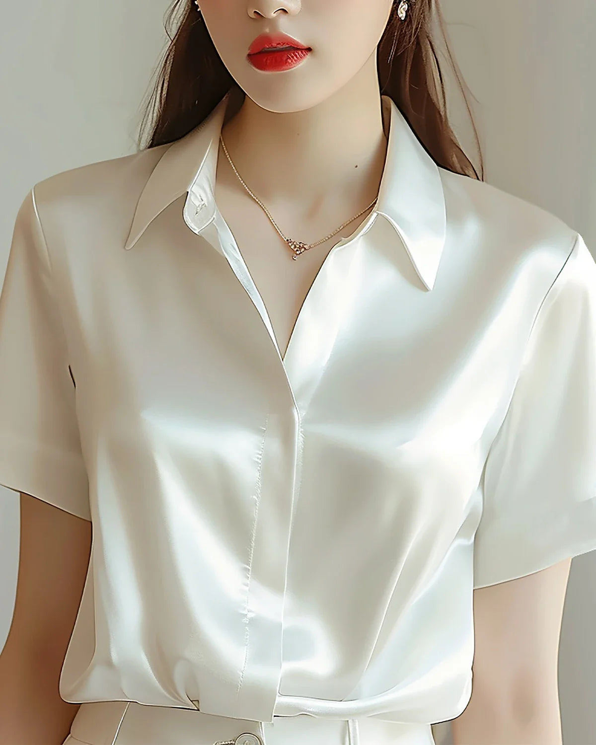 Women's Classic Button Down Silk Shirt Ivory