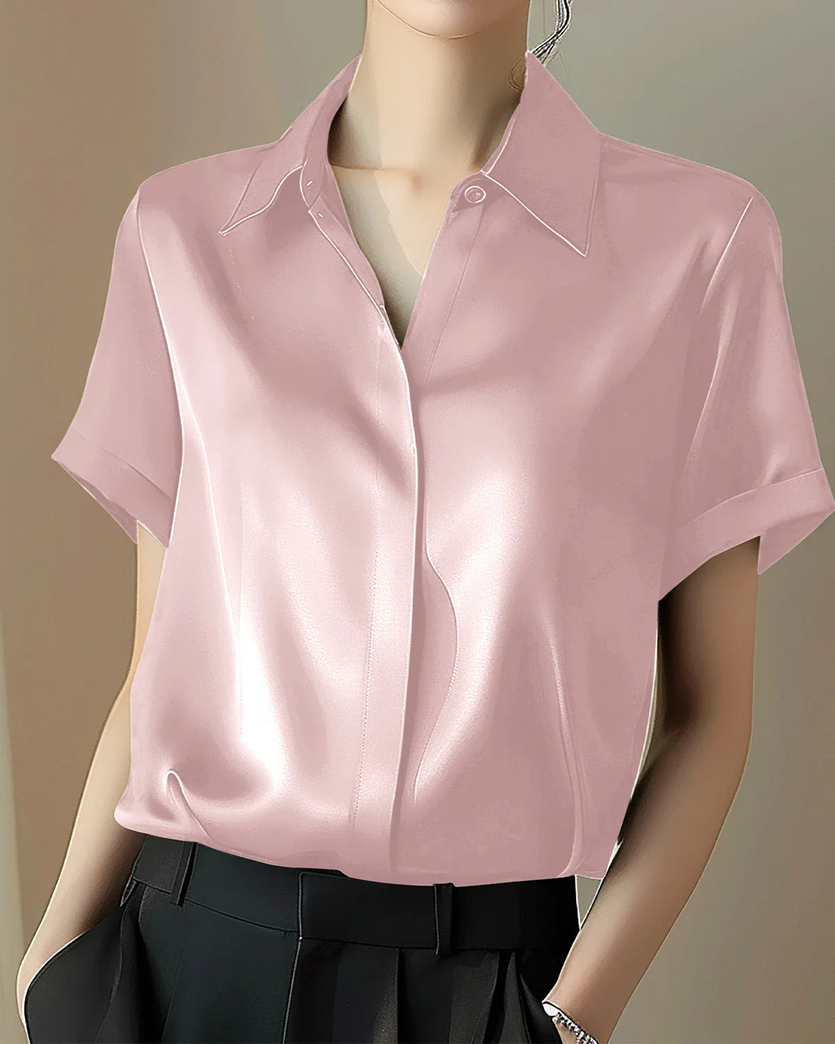 Women's Classic Button Down Silk Shirt Rose Pink