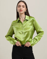 Classic Pearl Button Silk Shirt For Women