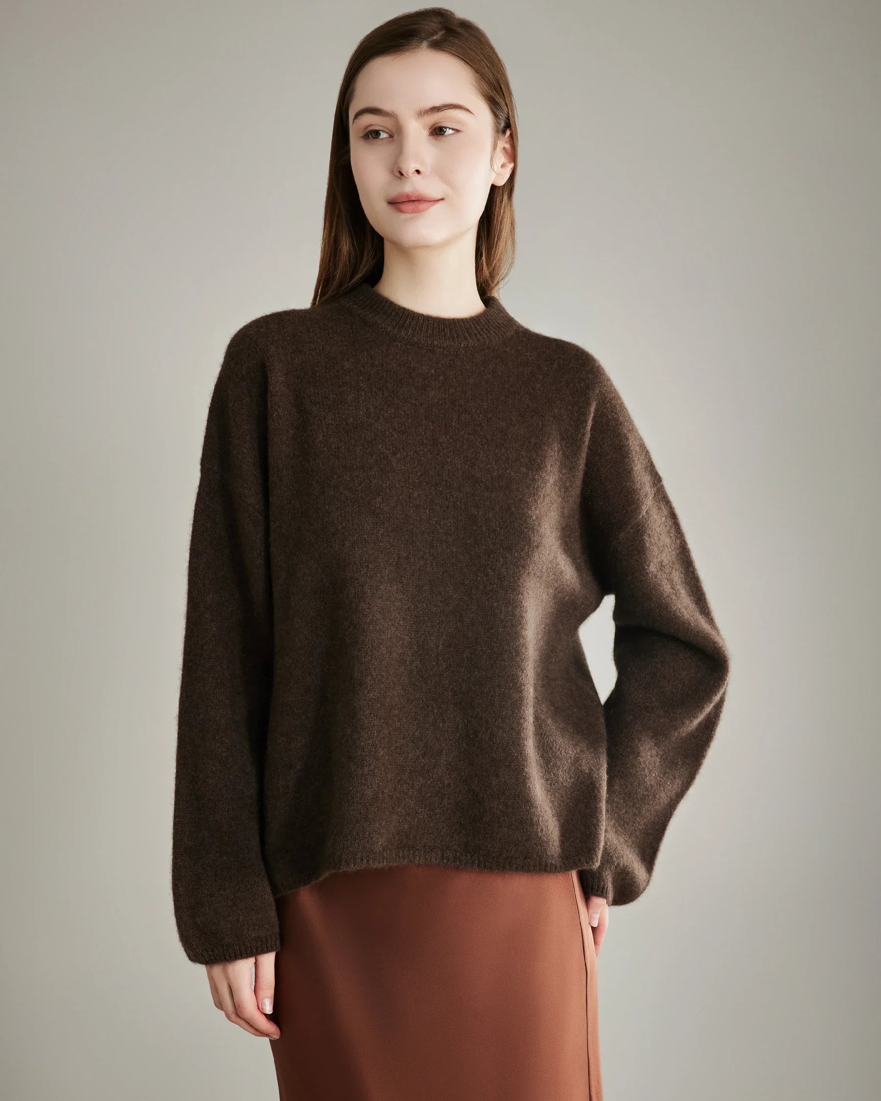 Women's Loose Crewneck Cashmere Sweater Brown