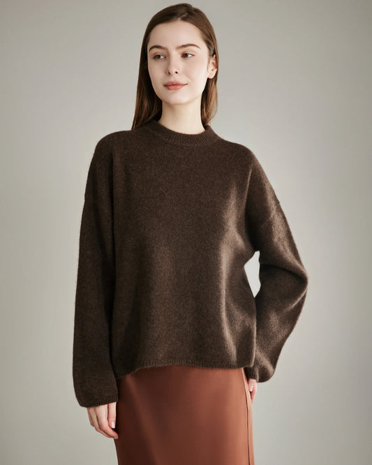 Women's Loose Crewneck Cashmere Sweater Brown
