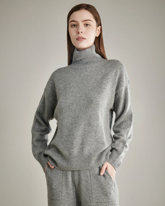 Women's Loose Turtleneck Cashmere Sweater Grey