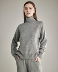 Women's Loose Turtleneck Cashmere Sweater Grey