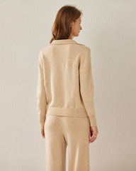 Women's Pure Cashmere Polo Collar Sweater Beige