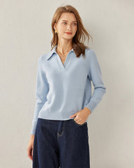 Women's Pure Cashmere Polo Collar Sweater Blue
