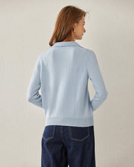 Women's Pure Cashmere Polo Collar Sweater Blue