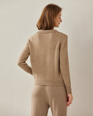 Women's Pure Cashmere Polo Collar Sweater Khaki