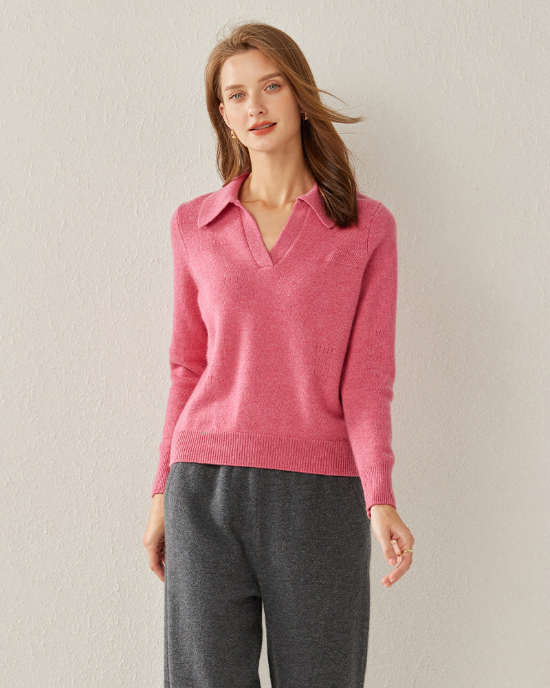 Women's Pure Cashmere Polo Collar Sweater Pink