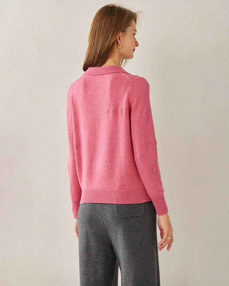 Women's Pure Cashmere Polo Collar Sweater Pink
