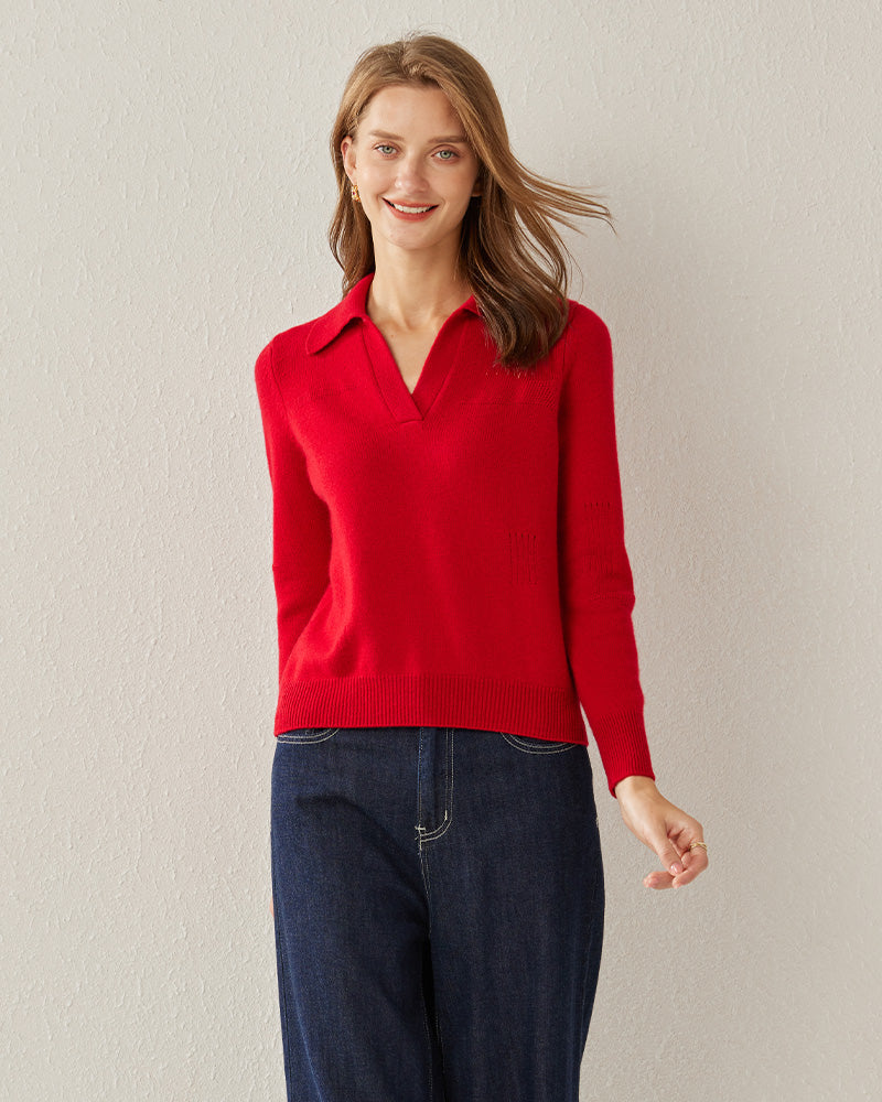 Women's Pure Cashmere Polo Collar Sweater Red