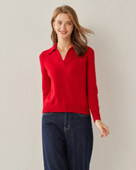 Women's Pure Cashmere Polo Collar Sweater Red