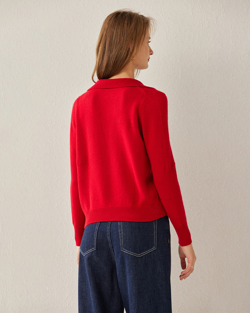 Women's Pure Cashmere Polo Collar Sweater Red