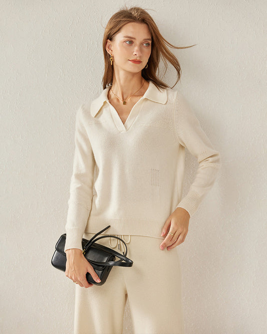 Women's Pure Cashmere Polo Collar Sweater White