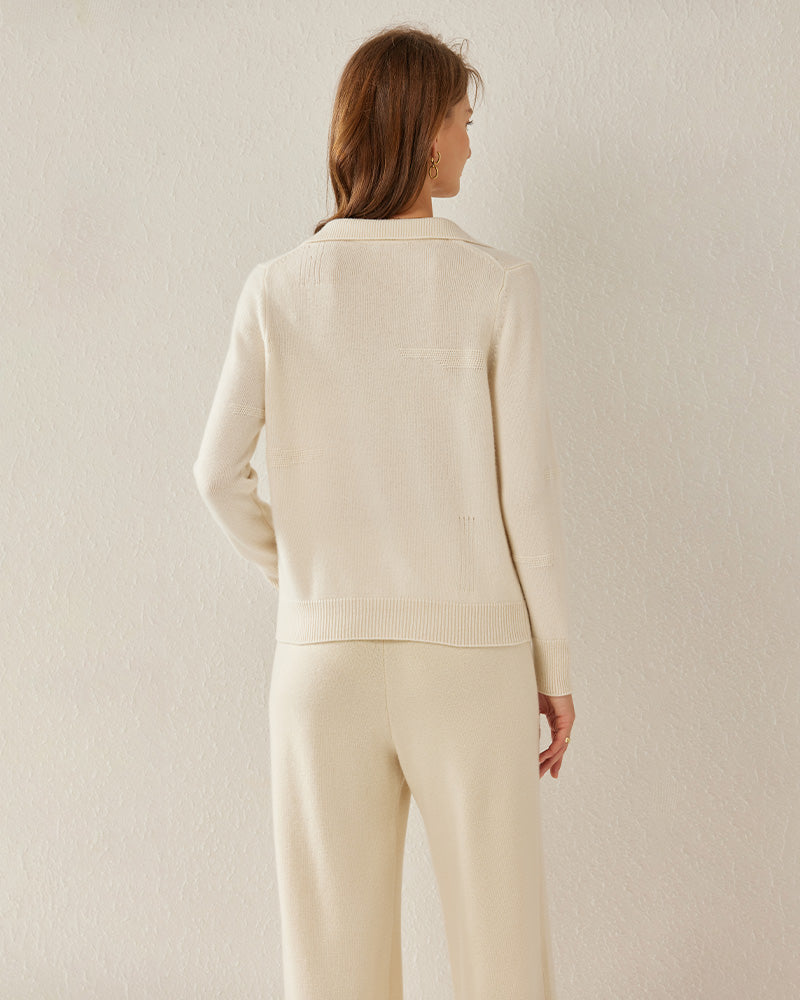 Women's Pure Cashmere Polo Collar Sweater White