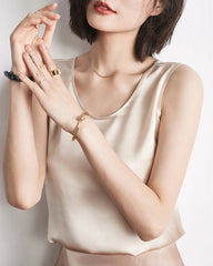 Women's Round Neck Sleeveless Silk Tank Champagne