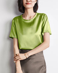 Women's Basic Short Sleeve Silk Shirt