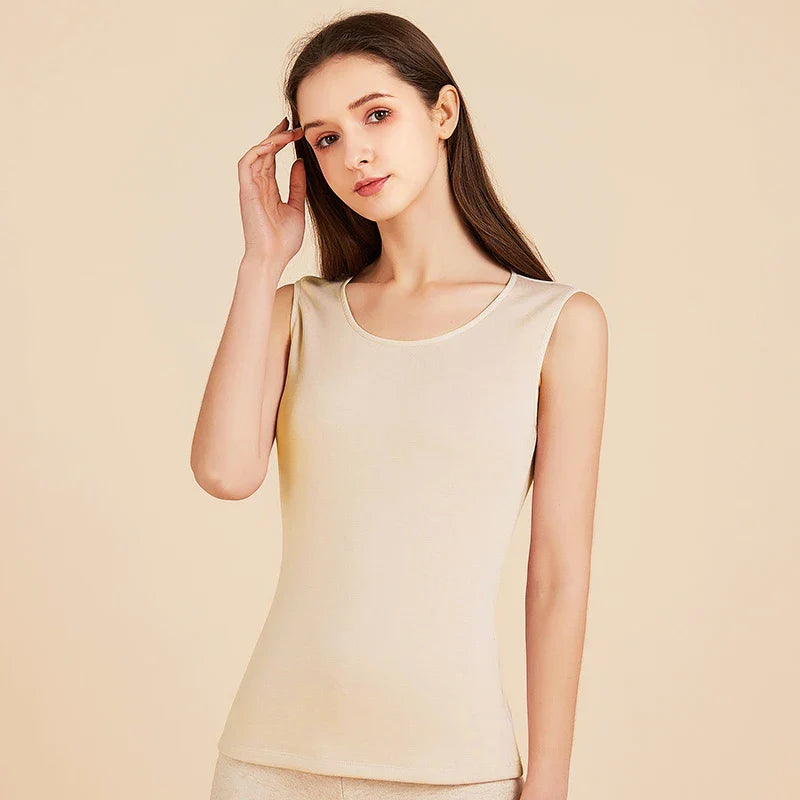Women's Silk Velvet Thermal Vest Beige