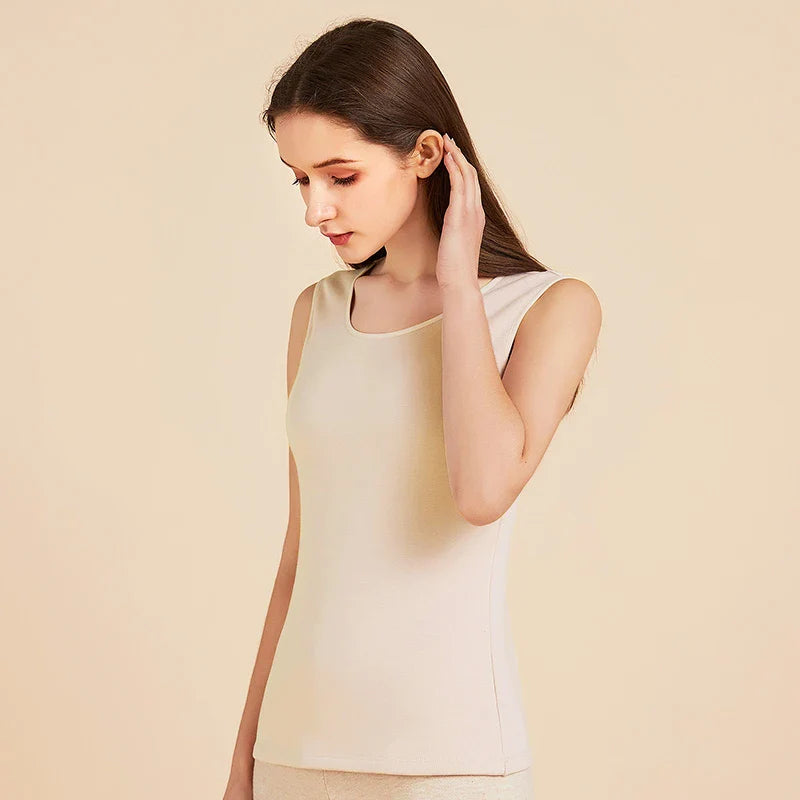 Women's Silk Velvet Thermal Vest Beige