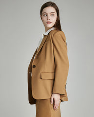 Women's Wool Blazer with Single Button Camel
