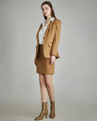 Women's Wool Blazer with Single Button Camel