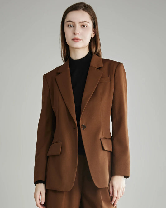 Women's Wool Blazer with Single Button Caramel