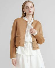 Women's Wool Cropped Round Collar Jacket
