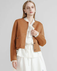 Women's Wool Cropped Round Collar Jacket