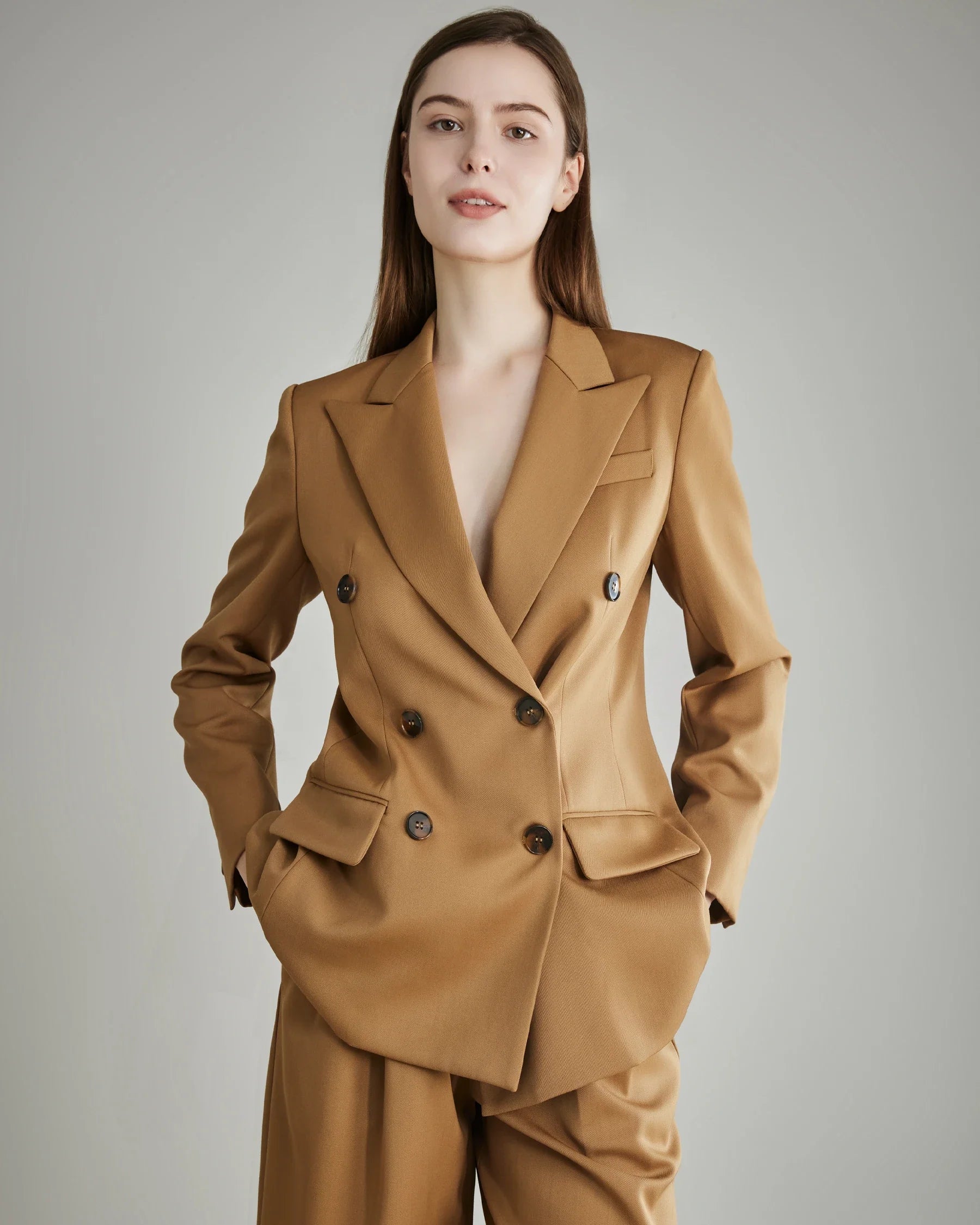 Women's Wool Double-Breasted Blazer Camel