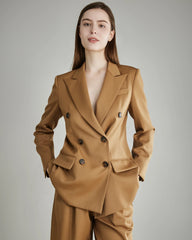 Women's Wool Double-Breasted Blazer Camel