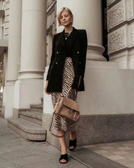 Women's Zebra Print Midi Silk Skirt