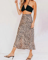 Women's Zebra Print Midi Silk Skirt