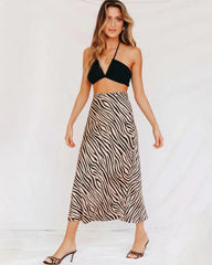 Women's Zebra Print Midi Silk Skirt