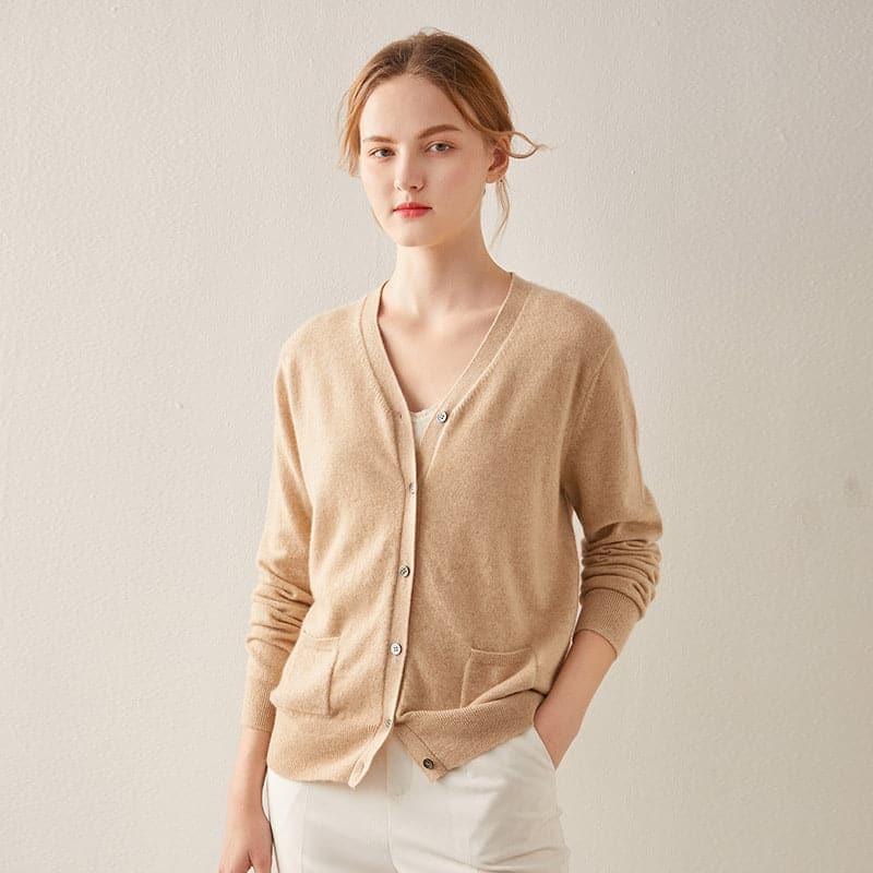 Wool Knitted Cashmere Cardigan Camel