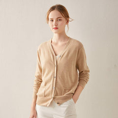 Wool Knitted Cashmere Cardigan Camel