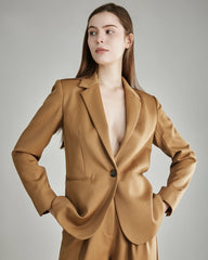 Wool Peak Lapel Blazer for Women Camel