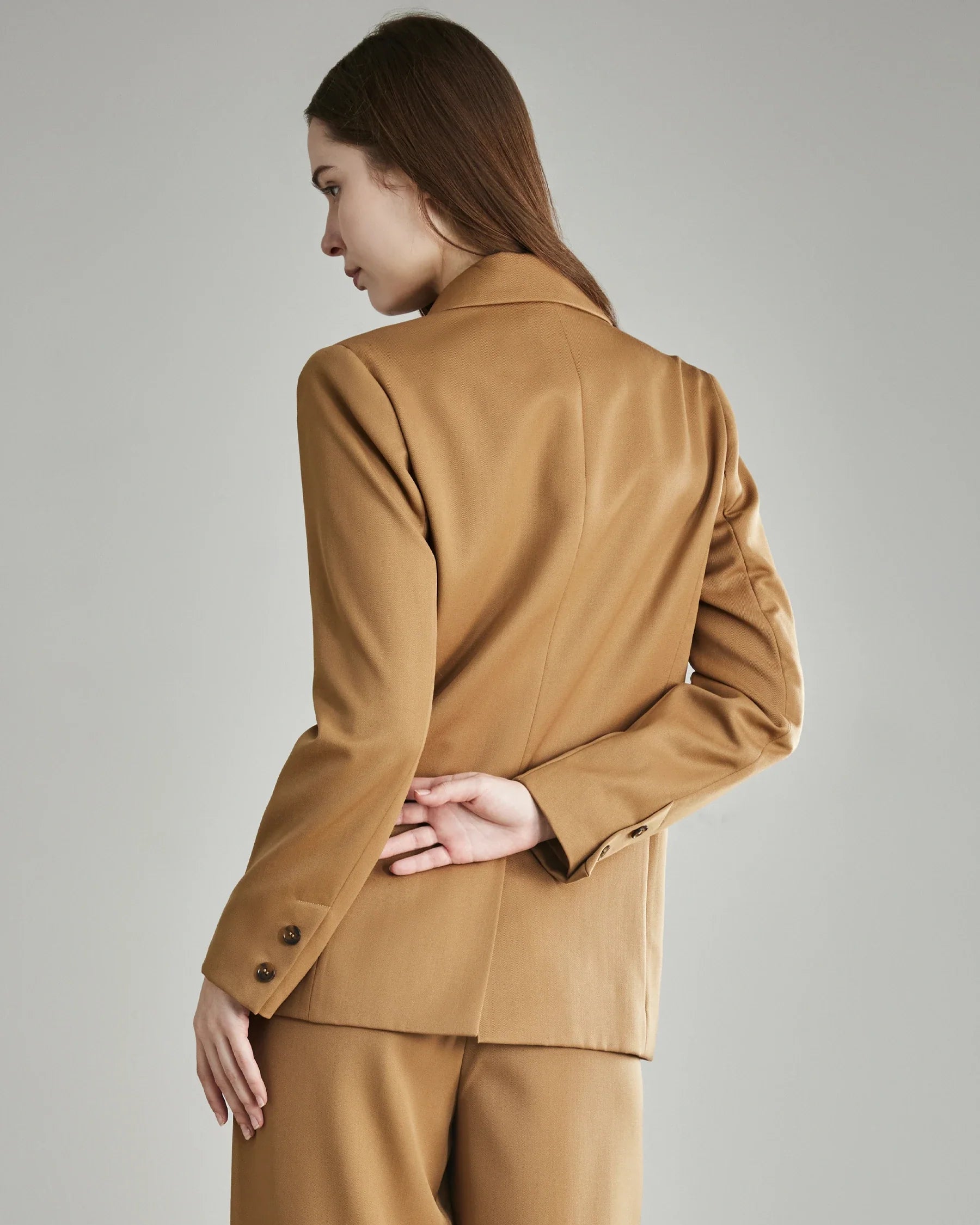 Wool Peak Lapel Blazer for Women Camel