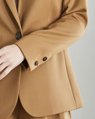 Wool Peak Lapel Blazer for Women Camel