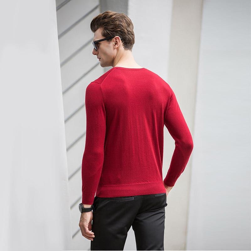 Worsted Round Neck Cashmere Sweater for Men Red