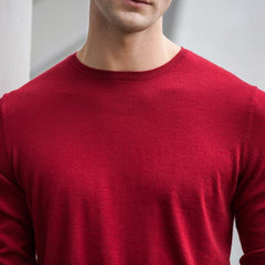 Worsted Round Neck Cashmere Sweater for Men Red