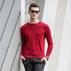 Worsted Round Neck Cashmere Sweater for Men Red