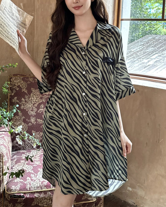 Zebra Print Silk Night Shirt