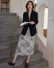 Zebra Print Spaghetti Strap Silk Dress