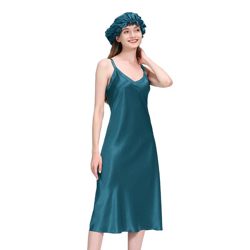 Women 22 Momme Long Silk Nightgown Haze Blue