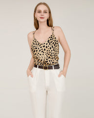 Leopard Print V-Neck Cross Back Cami Top Gold Leopard